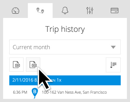 CarLock export trip history to CSV or XLS